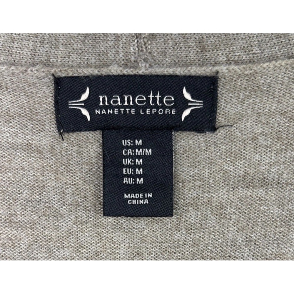 Nanette‎ Lepore Cardigan Women M Taupe Merino Wool Peplum Open Front - Picture 3 of 10